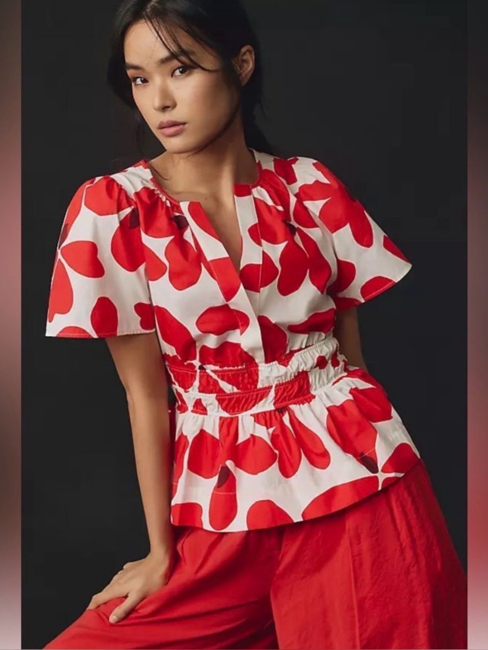 NWT Anthropologie Somerset Blouse Red White Motif Size S